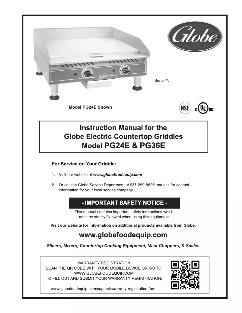 Page n°1 - Manuel utilisateur Globe PG36E