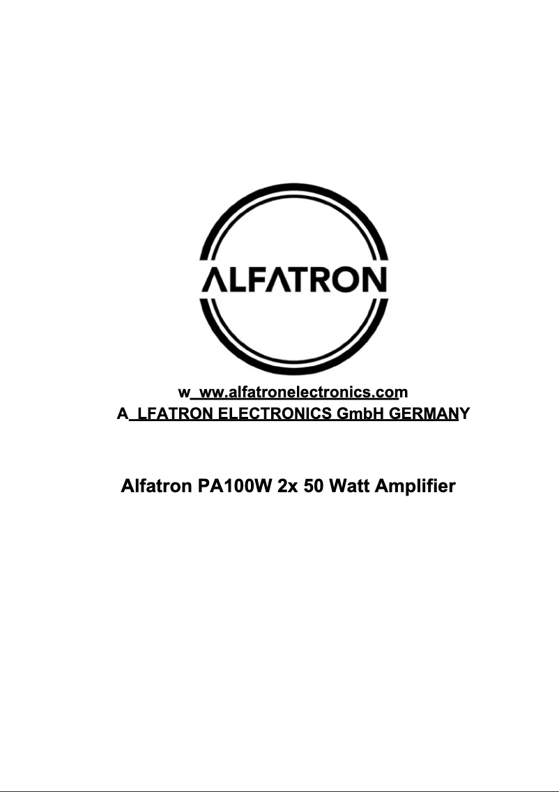 Page n°1 - Manuel utilisateur Alfatron ALF-PA100W