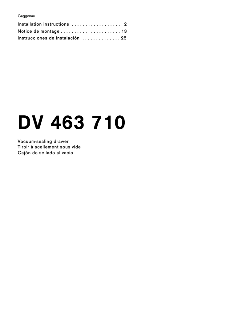 Page n°1 - Guide d'installation Gaggenau DV463710