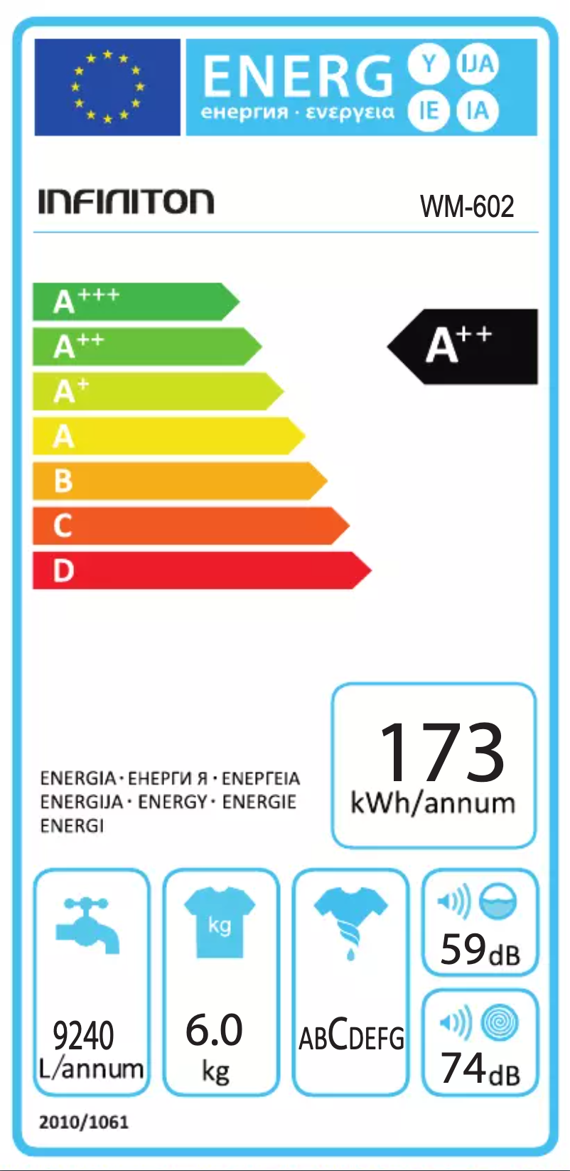 Page 1 de la notice Label énergétique Infiniton WM-602