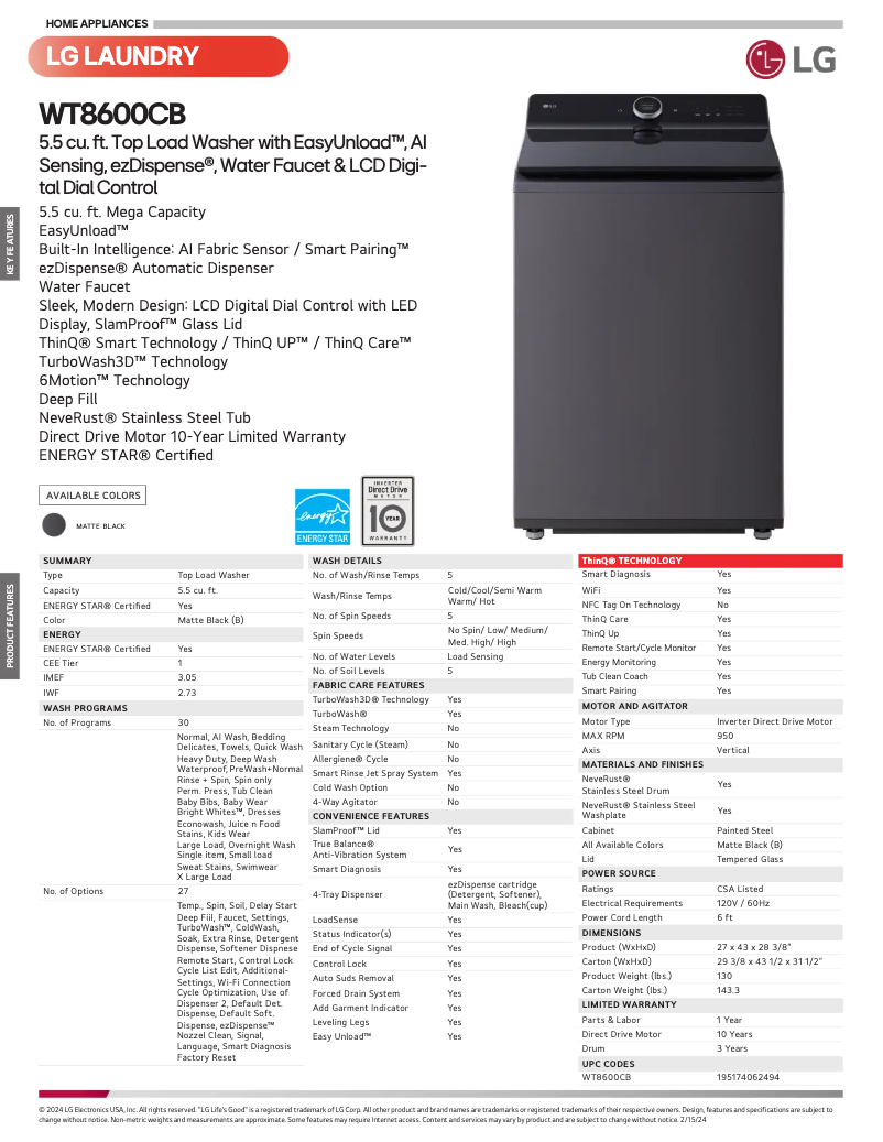 Image de la première page du manuel de l'appareil WT8600CB