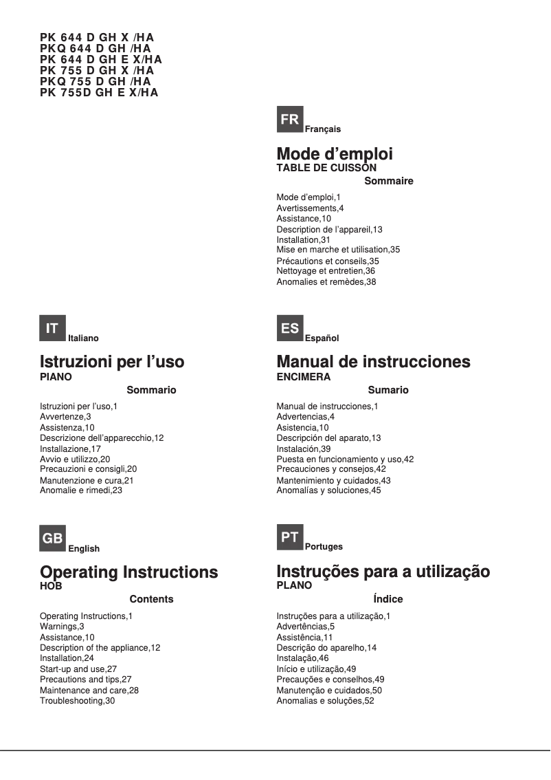 Page 1 de la notice Manuel utilisateur Hotpoint Ariston PK 644 D GH E X/HA