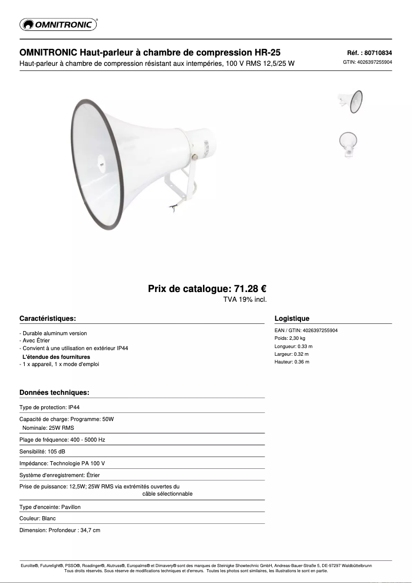 Página 1 del manual Ficha técnica Omnitronic HR-25