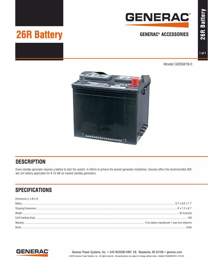 Image de la première page du manuel de l'appareil 26R Battery
