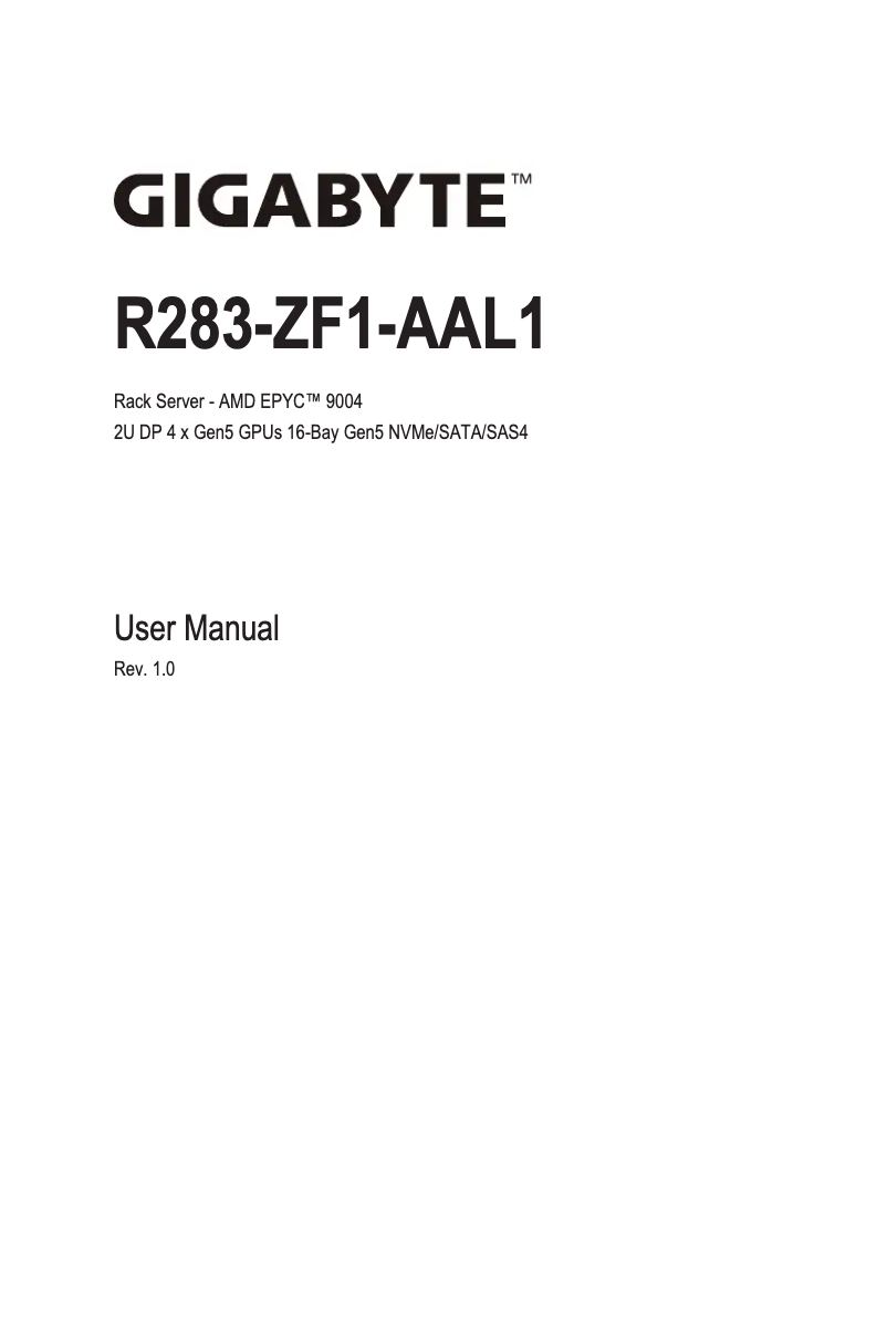 Page n°1 - Manuel utilisateur Gigabyte R283-ZF1