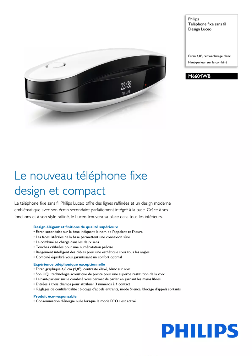 Page 1 de la notice Fiche technique Philips Luceo M660