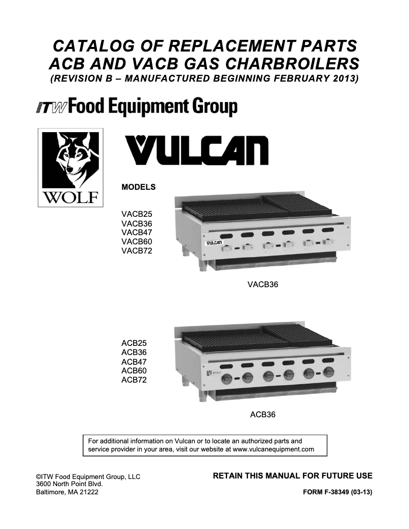Page 1 de la notice Catalogue Vulcan VACB72