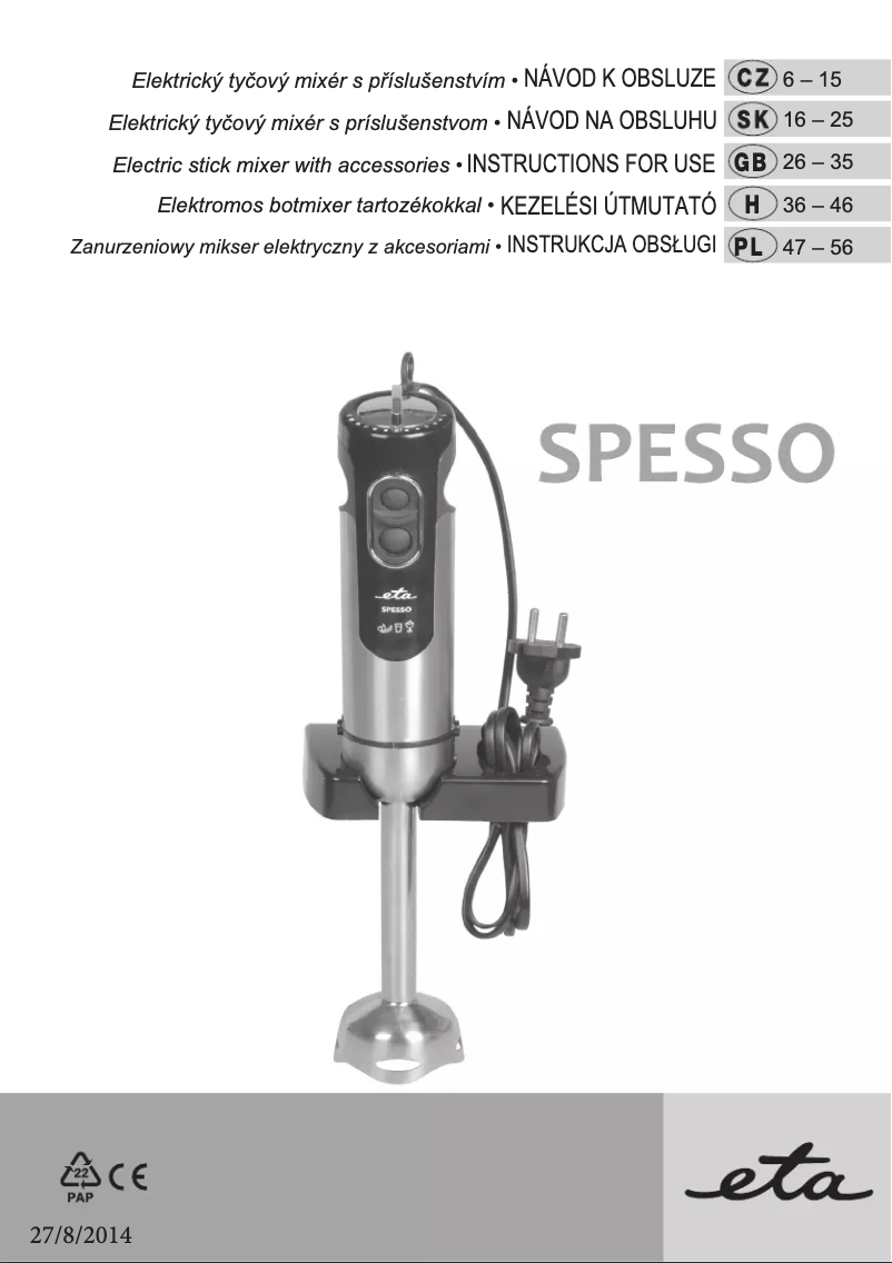 Image de la première page du manuel de l'appareil Spesso