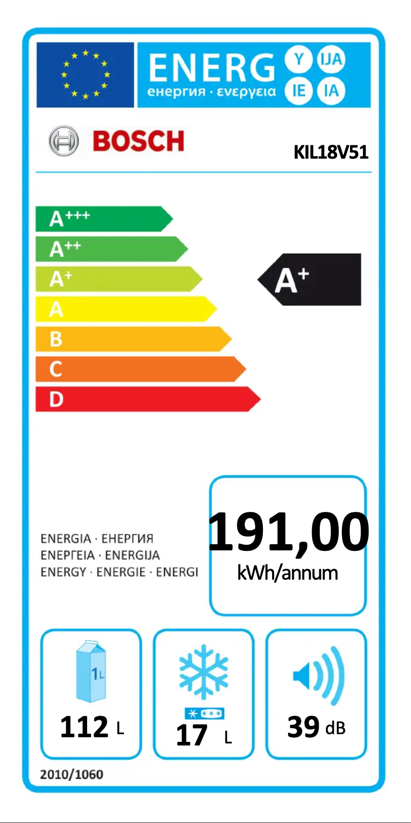 Page n°1 - Label énergétique Bosch KIL18V51