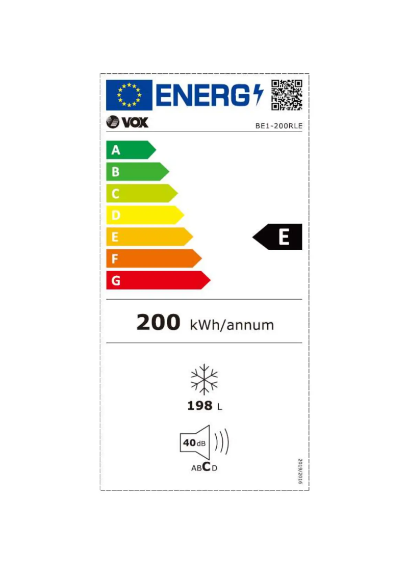 Página 1 del manual Etiqueta energética VOX BE1-200RLE