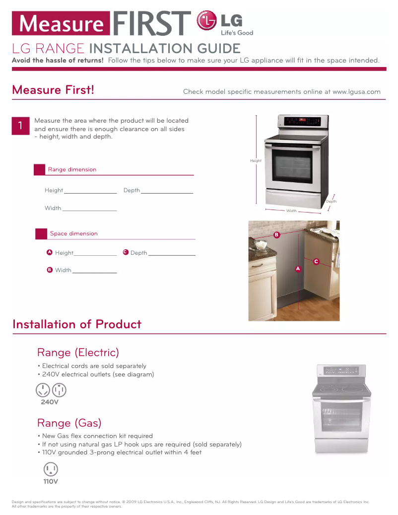 Page n°1 - Guide d'installation LG LRG3091SW