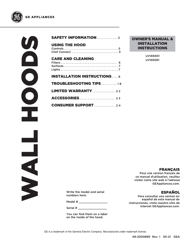 Page 1 de la notice Guide d'installation GE UVW8301SLSS