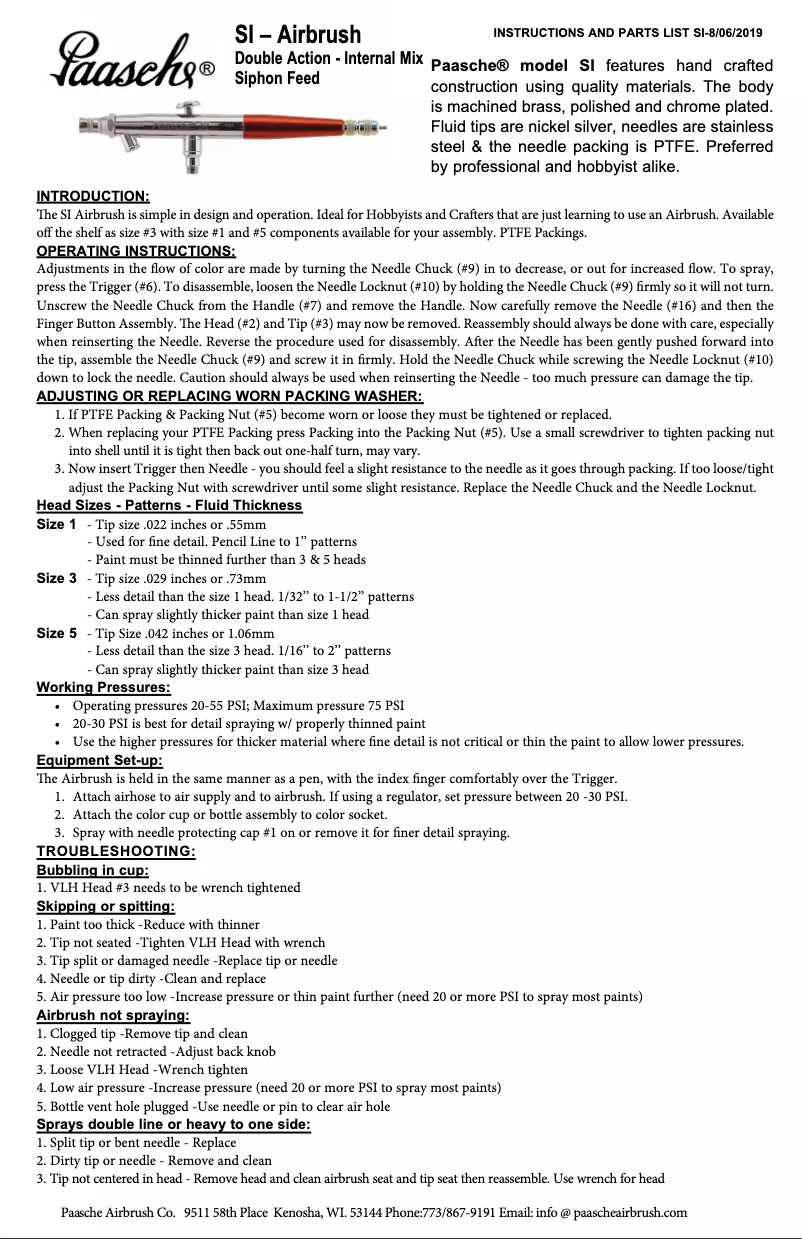 Page n°1 - Manuel utilisateur Paasche 2000SI