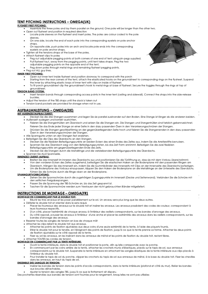 Page n°1 - Manuel utilisateur Vango Omega 600XL