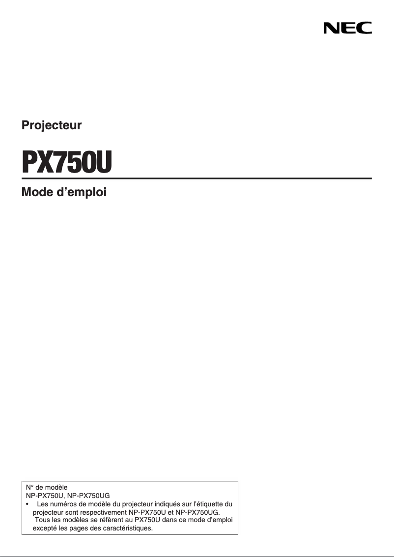 Page 1 de la notice Manuel utilisateur NEC PX700W