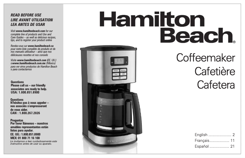 Page 1 de la notice Manuel d'utilisation et d'entretien Hamilton Beach Programmable 49618