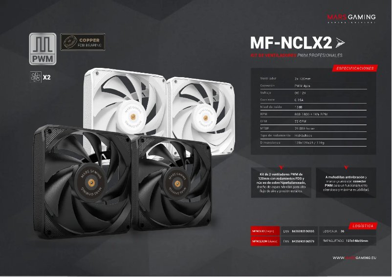 Page 1 de la notice Fiche technique Mars Gaming MF-NCLX2