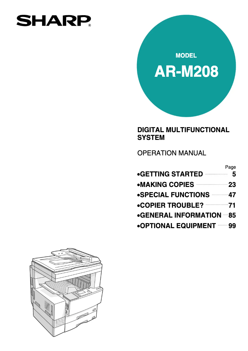 Page n°1 - Manuel utilisateur Sharp ARM208