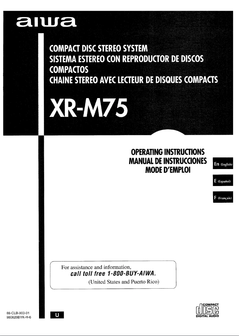Page 1 de la notice Manuel utilisateur Aiwa XR-M75