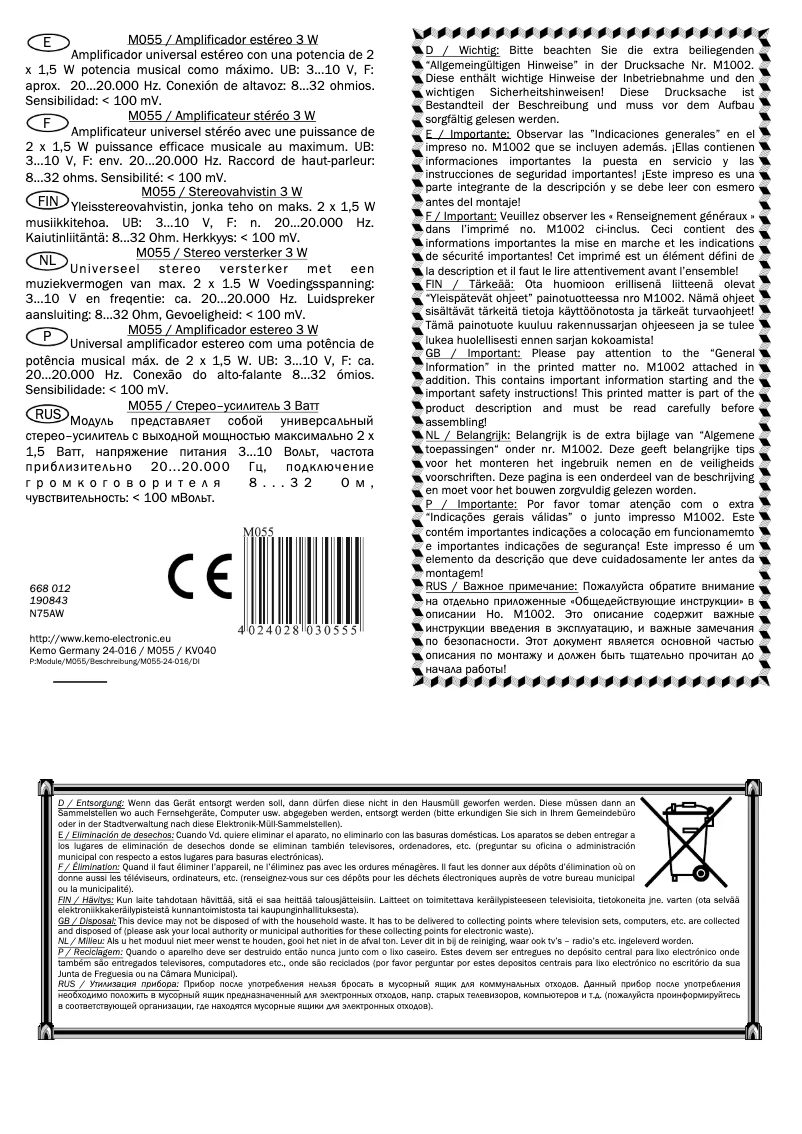 Page 1 de la notice Manuel utilisateur Kemo M055