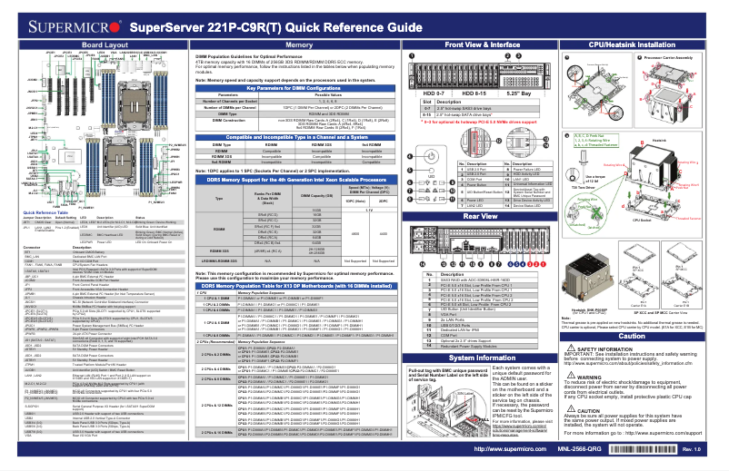 Page 1 de la notice Guide de démarrage rapide Supermicro SuperServer SYS-221P-C9RT
