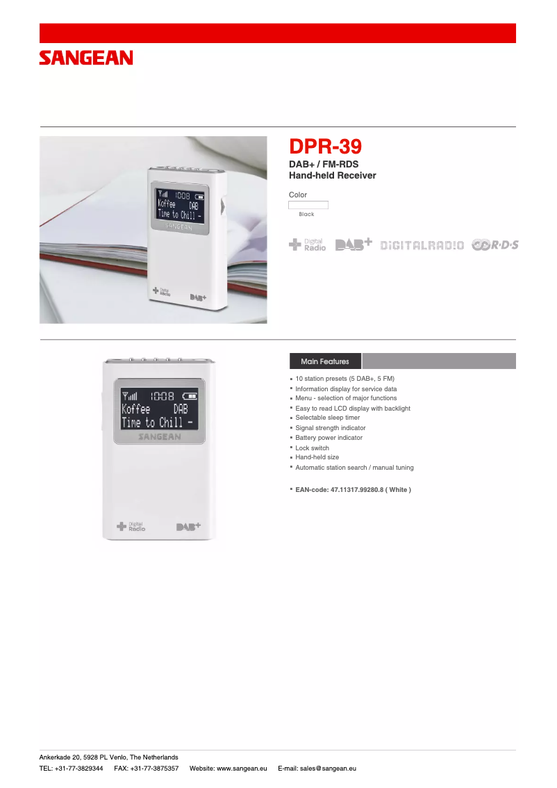 Página 1 del manual Ficha técnica Sangean DPR-39