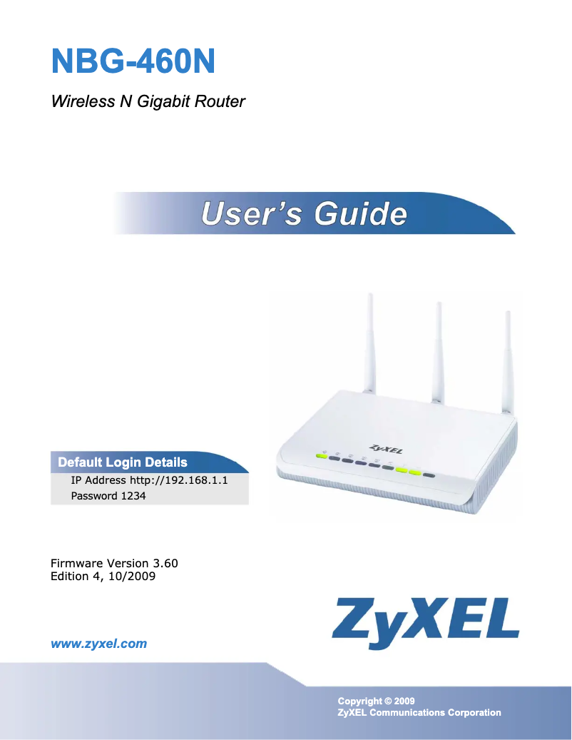 Page n°1 - Manuel utilisateur ZyXEL NBG-460N
