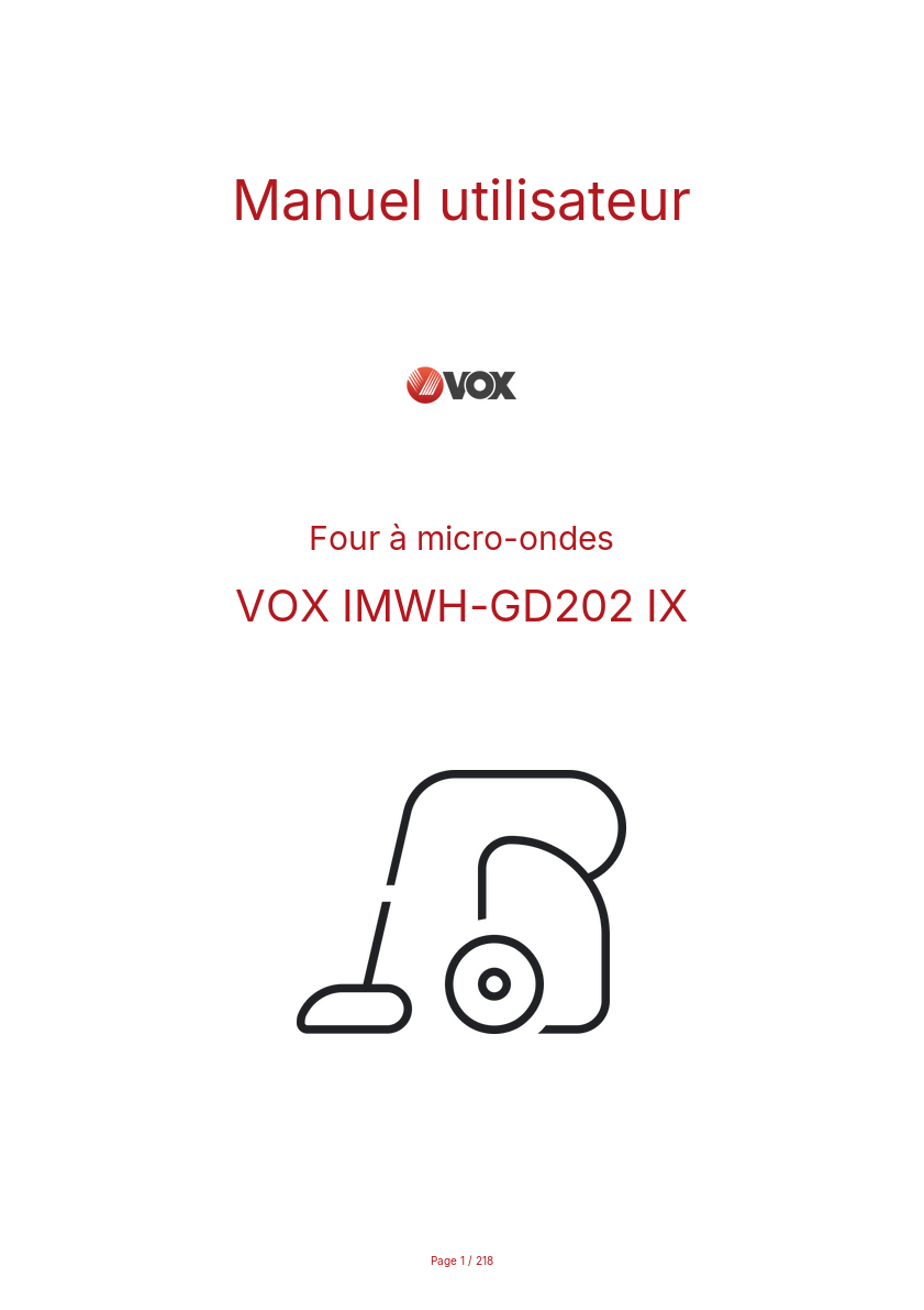 Page 1 de la notice Manuel utilisateur VOX IMWH-GD202 IX