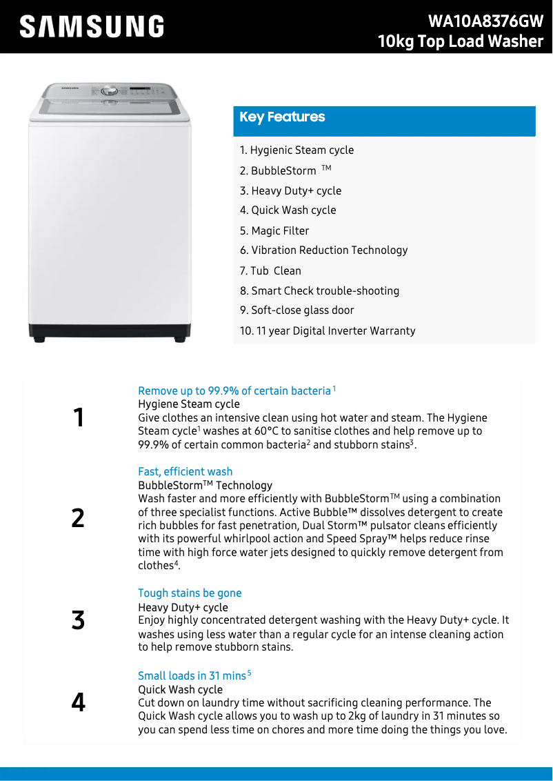 Page n°1 - Fiche technique Samsung WA10A8376GW