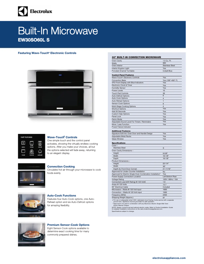Page n°1 - Fiche technique Electrolux EW30SO60LS