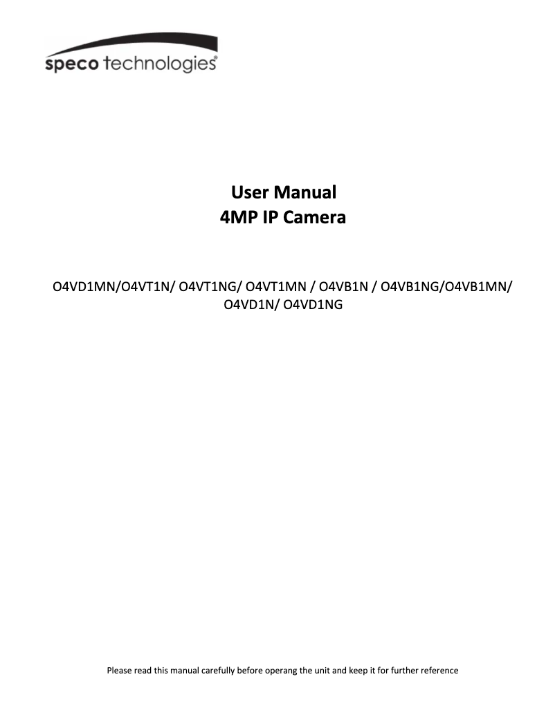 Page n°1 - Manuel utilisateur Speco Technologies O4VT1NG