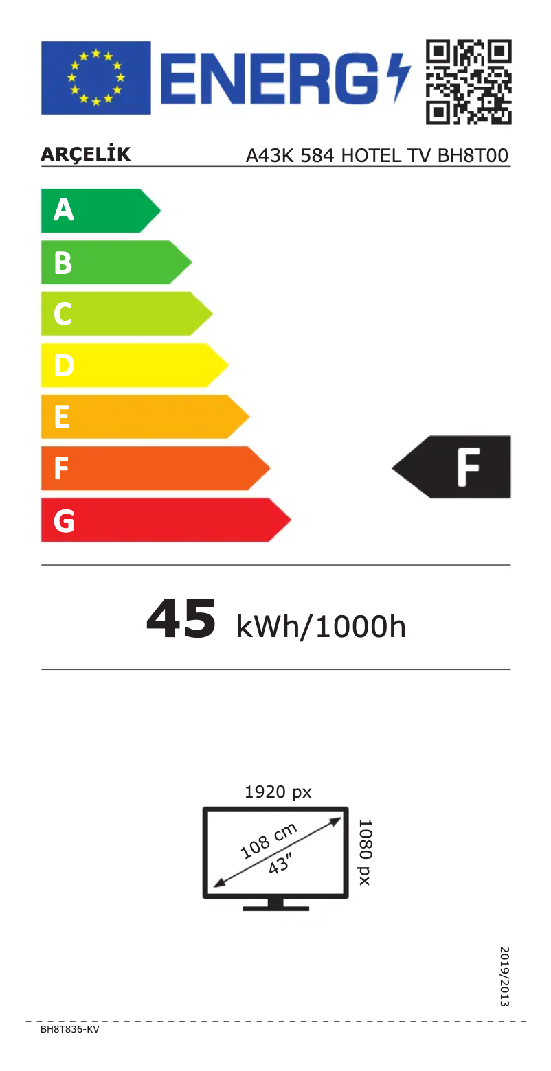 Page n°1 - Label énergétique Arçelik A43K 584