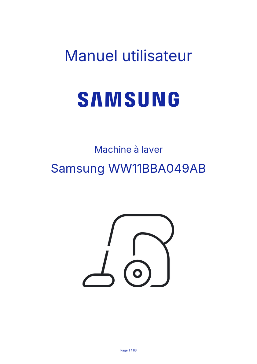 Page n°1 - Manuel utilisateur Samsung WW11BBA049AB