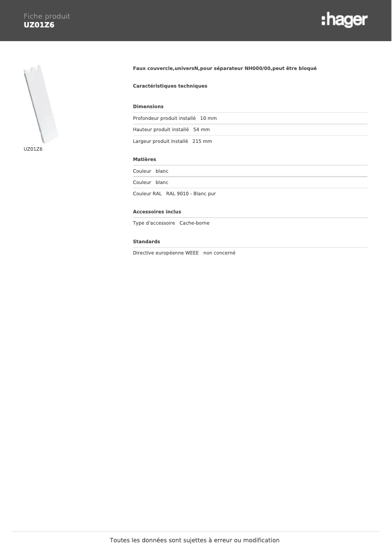 Image de la première page du manuel de l'appareil UZ01Z6