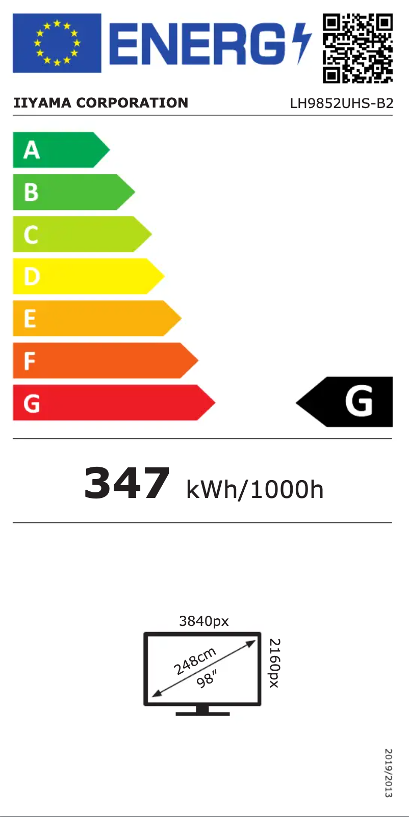 Page n°1 - Label énergétique Iiyama ProLite LH9852UHS