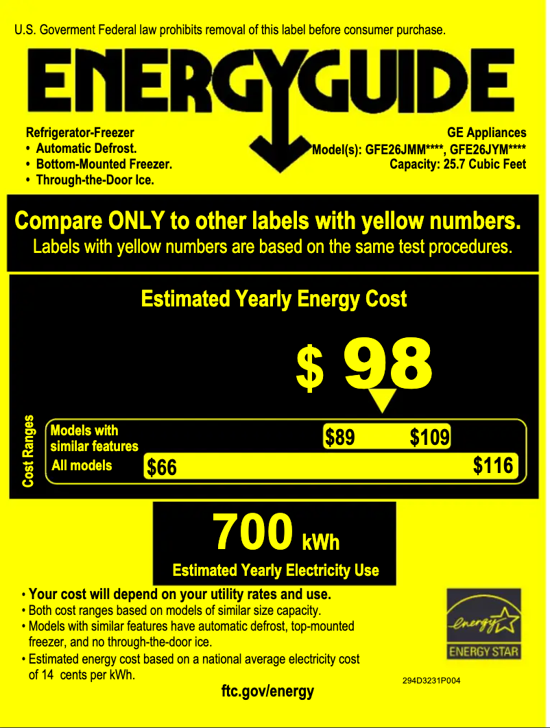 Page n°1 - Label énergétique GE GFE26JMMES