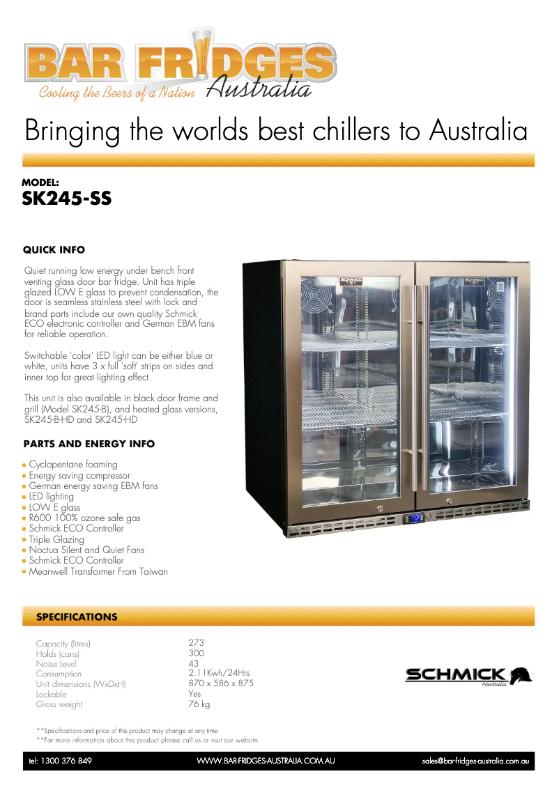 Page n°1 - Fiche technique Schmick SK245-SS