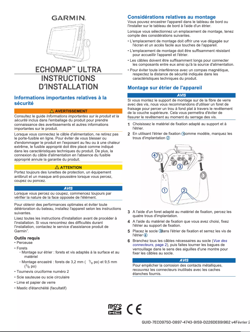 Page 1 de la notice Guide d'installation Garmin echoMAP Ultra 106sv
