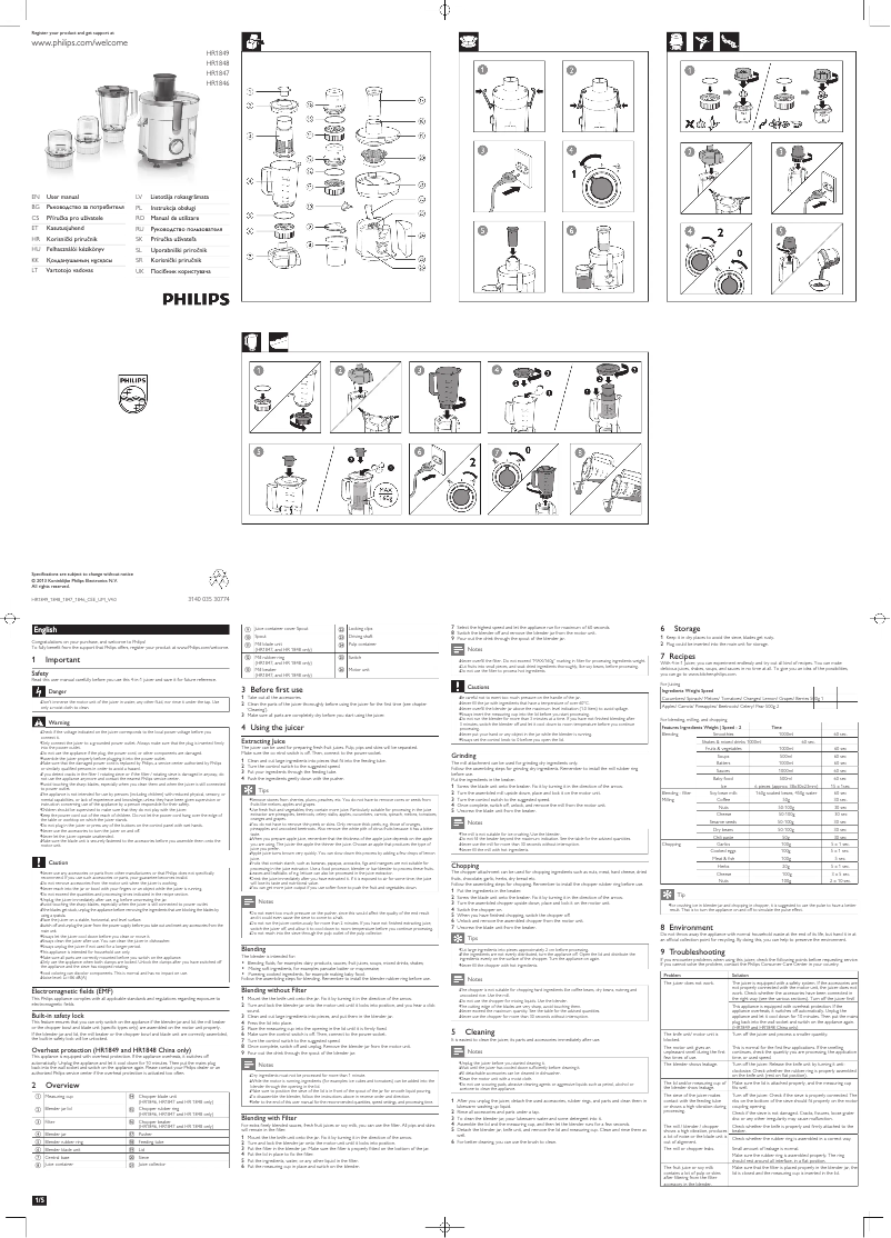 Page n°1 - Manuel utilisateur Philips Viva Collection HR1848