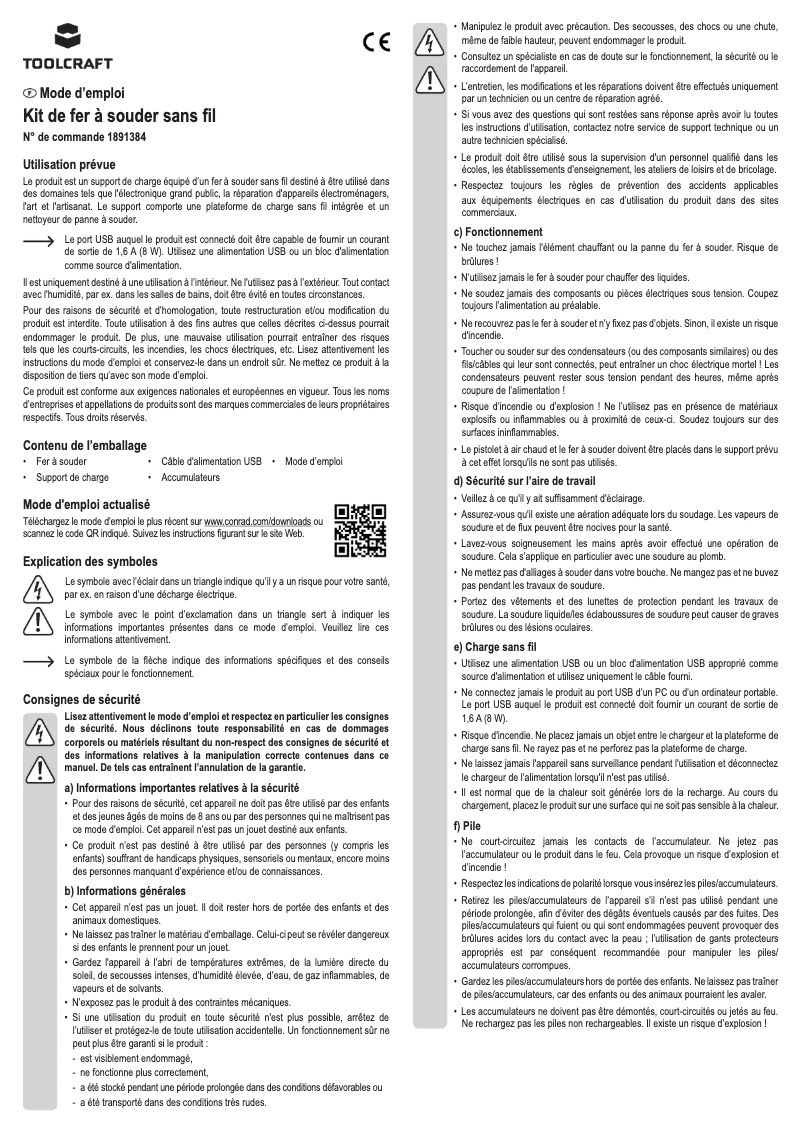 Page 1 de la notice Manuel utilisateur Toolcraft LWK-920