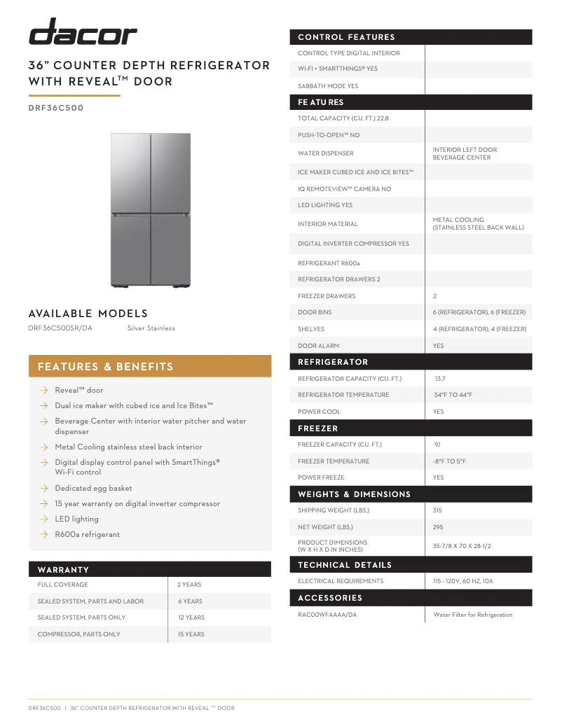 Image de la première page du manuel de l'appareil DRF36C500SR