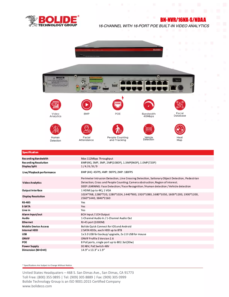 Page 1 de la notice Manuel utilisateur Bolide BN-NVR/16NX-S/NDAA