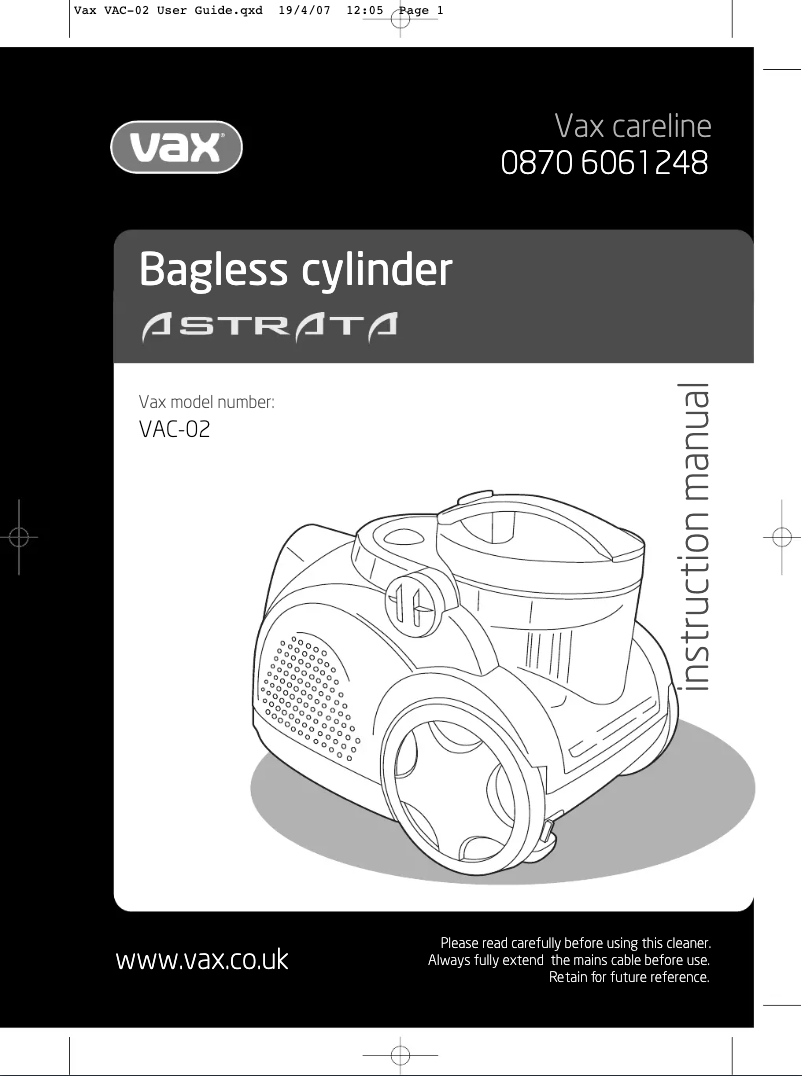 Página 1 del manual Manual de usuario Vax Astrata VAC-02