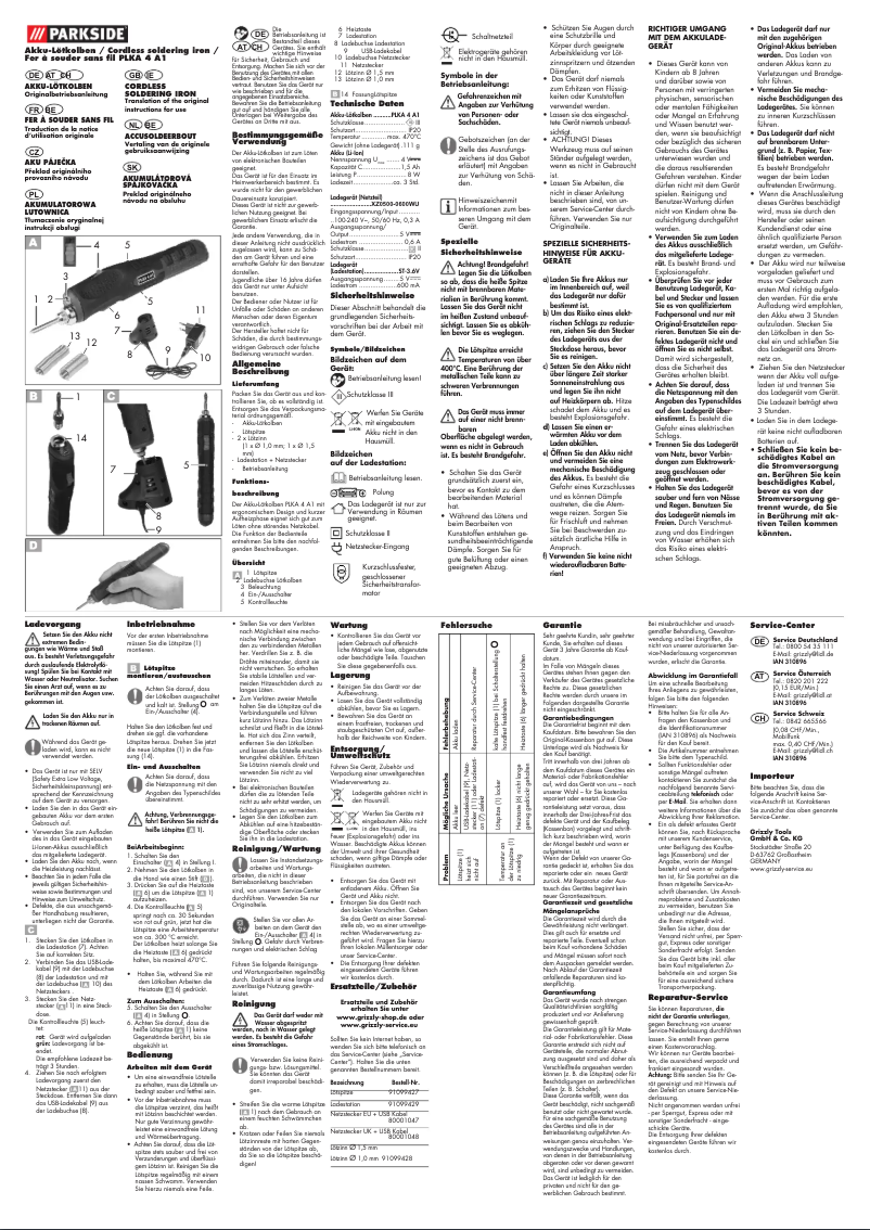 Page n°1 - Manuel utilisateur Parkside PLKA 4 A1