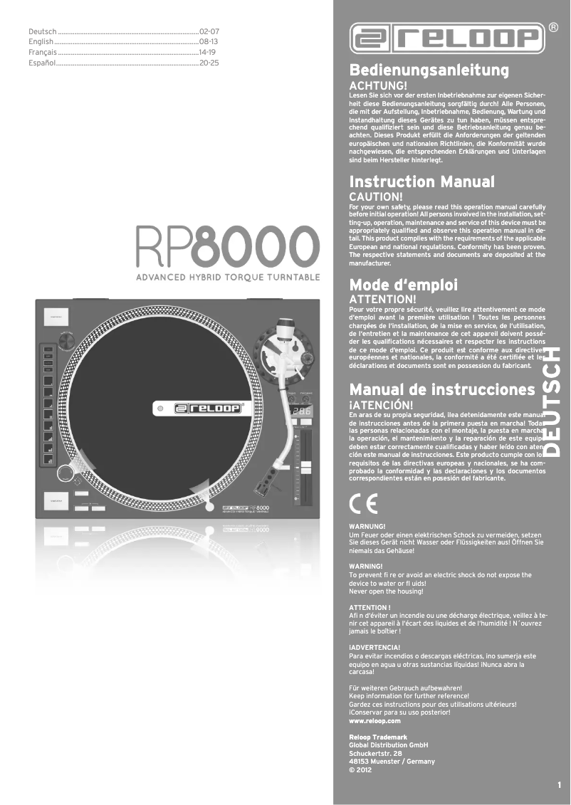 Page n°1 - Manuel utilisateur Reloop RP-8000