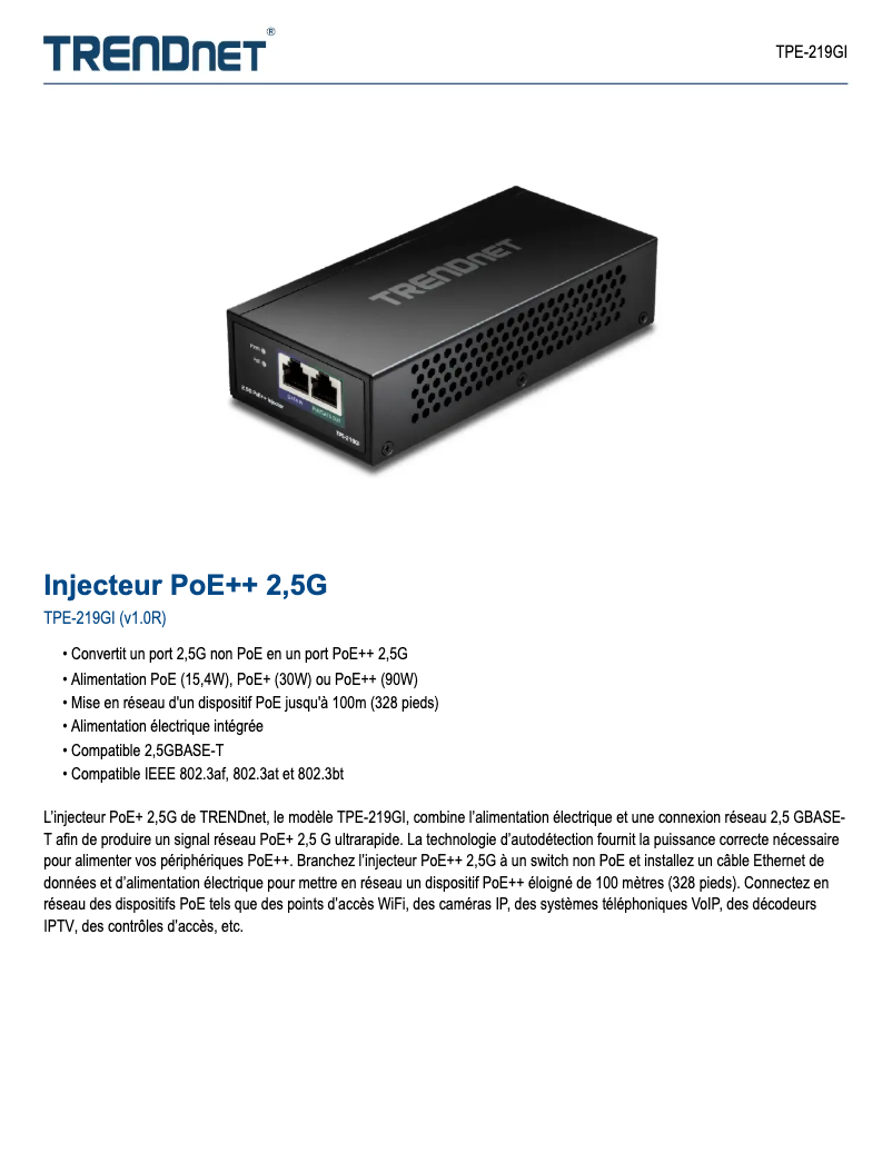 Page n°1 - Fiche technique TRENDnet TPE-219GI