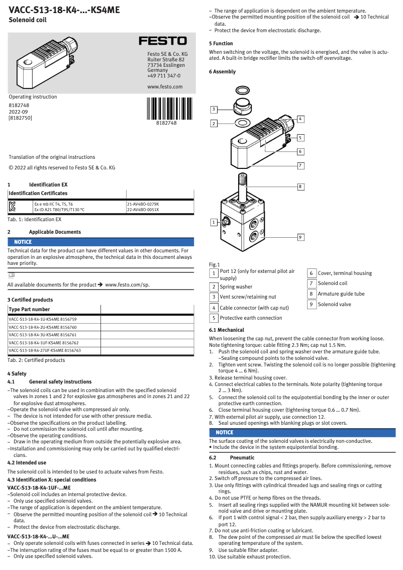 Page 1 de la notice Manuel utilisateur Festo VACC-S13-18-K4-2U-KS4ME