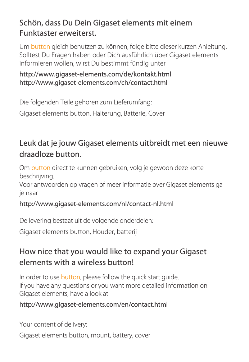 Page 1 de la notice Manuel utilisateur Gigaset Elements Button