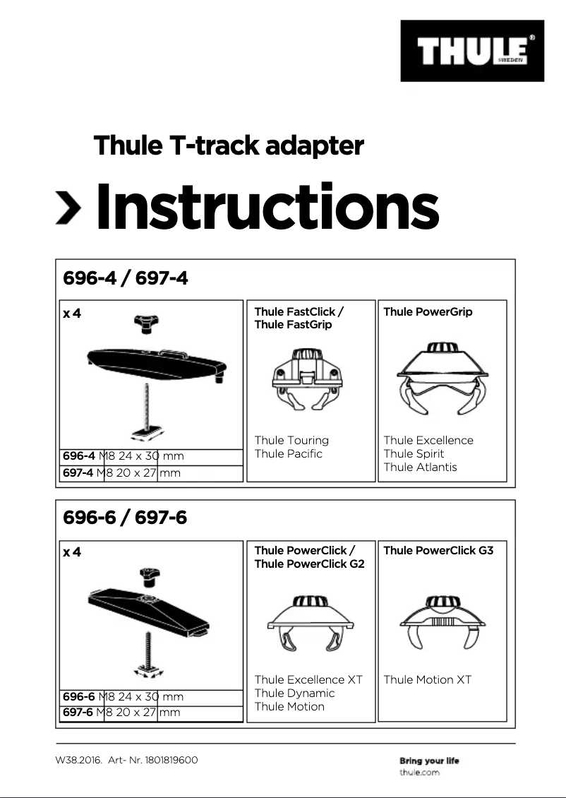 Page n°1 - Manuel utilisateur Thule T-track Adapter