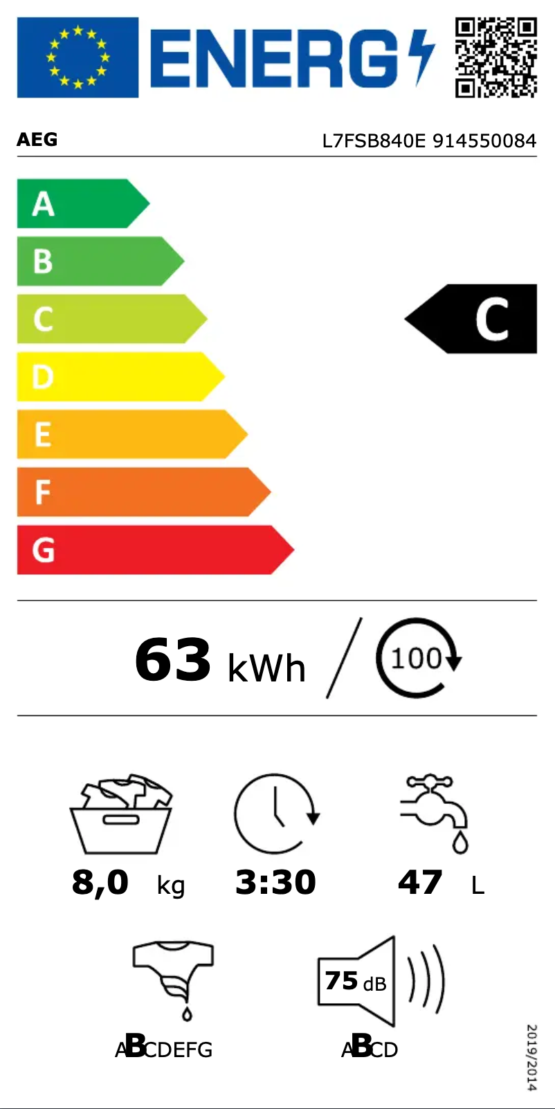 Page n°1 - Label énergétique AEG L7FSB840E